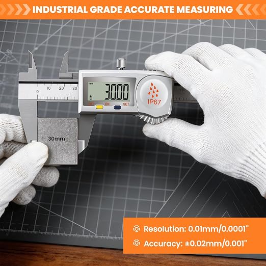 HARDELL Digital Caliper, IP67 Industry Calipers with Battery Display, ABS, Auto-Off, Inch/MM Conversion, Stainless Steel Caliper Measuring Tool for Water/Coolant/Dust Protection