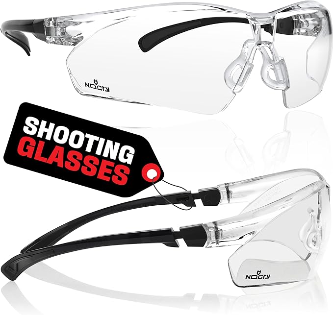 NoCry Clear Shooting Glasses for Men with Anti-Fog and Scratch Resistant Wraparound Lenses — ANSI Z87 Safety Glasses for Men with Adjustable Temples & Nose Pad — 100% UV Eye Protection for Shooting