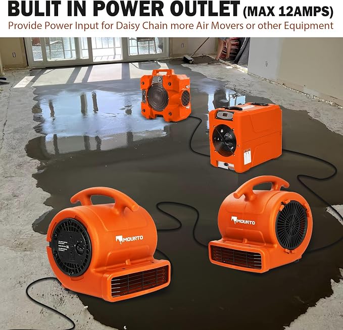 MOUNTO 1/4hp 1000CFM 2 Speed Air Mover Carpet Dryer Floor Fan Cooling Fan (Orange)