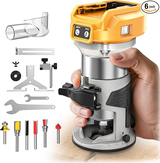 MtiolHig Cordless Compact Router Compatible with DeWalt 20V Battery (Tool Only), 6 Variable Speeds Router Tool for Woodworking, 800W Fixed Base Wood Palm Router