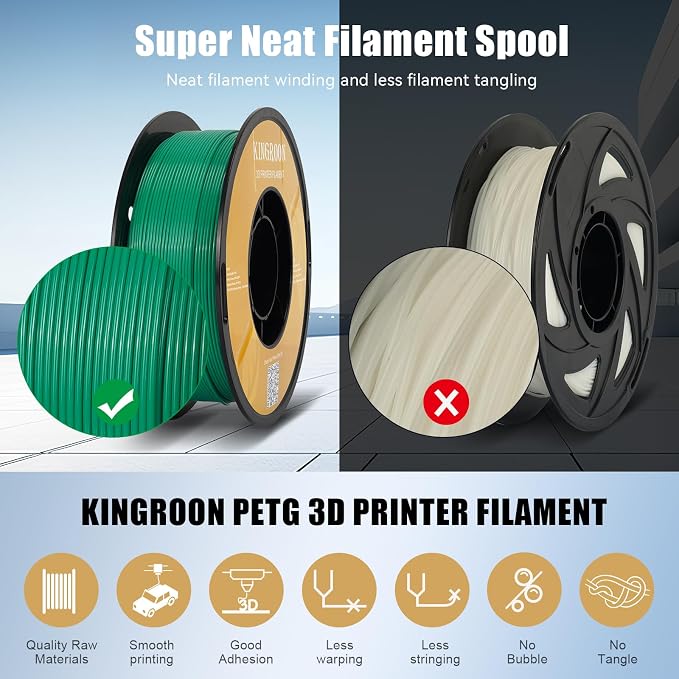 Kingroon High Speed PETG 3D Printer Filament 1.75mm, 3D Printer Rapid Filament for 30-600mm/s Hyper Printing Filament, Dimensional Accuracy +/- 0.03 mm, 1kg Plastic Spool(2.2lbs) (Green)