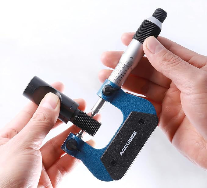 Accusize Industrial Tools 0-1'' by 0.001'' Screw Thread Micrometer with 5 Anvil in Fitted Box, S916-C750 | 5 Anvil Sets: 64-48, 44-28, 24-14, 13-9, 8-5 TPI, 0.0001" Resolution, ±0.00016" Accuracy