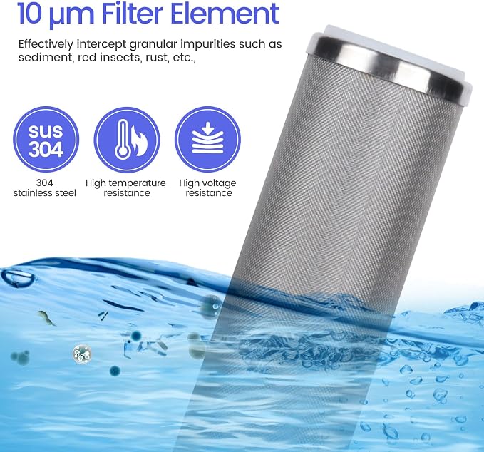 Stainless Steel Cleanable Wire Mesh Filter Cartridge 10”Length,2.5"OD(10 Micron)