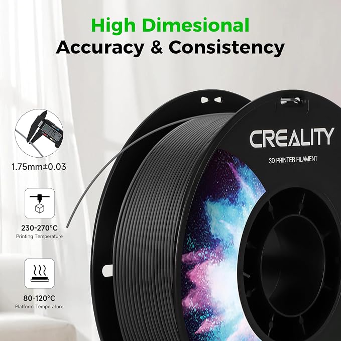 Creality Black & Black PETG 1.75mm Filament 2KG, 3D Printer Filament Bundle, Excellent Toughness High Precision, Odorless Non-Toxic Moistureproof, Glossy, Accuracy +/- 0.02mm