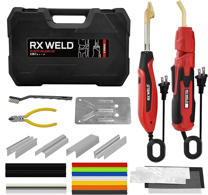 RX WELD Deluxe 2 in 1 Plastic Welder, Welding Repair Kit | 400PCS PCS Hot Staples & Rods, for Automotive Car Bumper, Kayak, Tank
