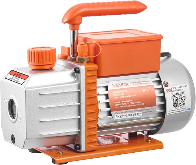 VEVOR AC Vacuum Pump and Gauge Set, 4.5 CFM 1/3 HP, Single Stage Rotary Vane HVAC Vacuum Pump, A/C Manifold Gauge Kit, for R134a R22 R410a R1234YF R32, with Carry Bag, for Auto HVAC Air Conditioning