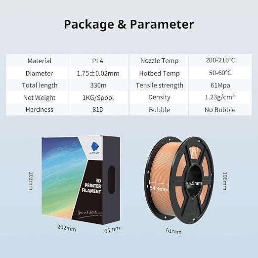 Anycubic PLA 3D Printer Filament Bundle, Intelligent PLA Filament, 1.75mm Dimensional Accuracy +/- 0.02mm, 1KG Reusable Spool, 4KG, Peach Pink, Interstellar Violet, Tropical Turquoise, Spring Leaf