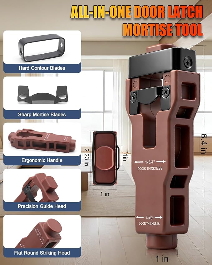 ALL-IN-ONE Door Hinge Jig, Door Lock and Door Latch Installation Kit, Aluminum Alloy Router Template for Hinge Mortising from 2.5" to 5" and Types of Square, 1/4", 5/8" Radius, Door Hole Drilling Kit