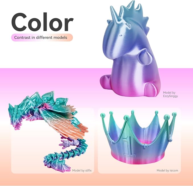 Conjure Silk Rainbow PLA 3D Printer Filament, Multicolor Rainbow PLA Pink Purple Green Yellow Candy Filament 1.75mm 3D Printing Filament 1KG/2.2LB