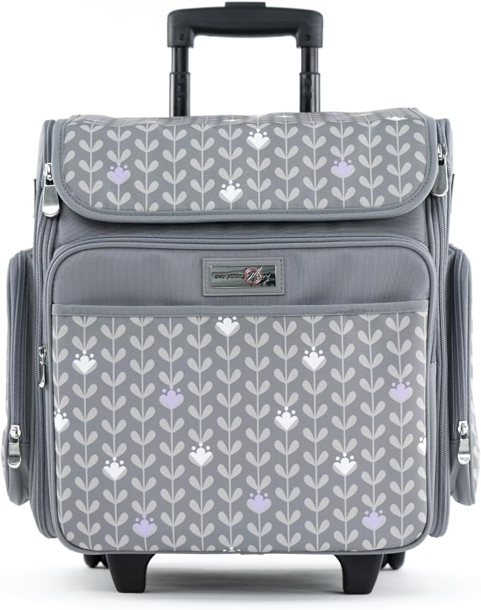 Everything Mary Rolling Scrapbook Tote – Grey Dots Foldable Craft Organizer Tote for Scrapbooking Supplies, Art Tools, Paper & Accessories – Portable Storage Bag