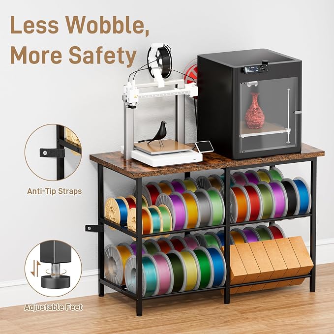 3D Printer Stand with Filament Storage, Heavy Duty Metal 3D Printer Table for 2 Printers, Anti-Vibration 3D Print Desk with Spool Holder for Workshop, Studio, Home Office