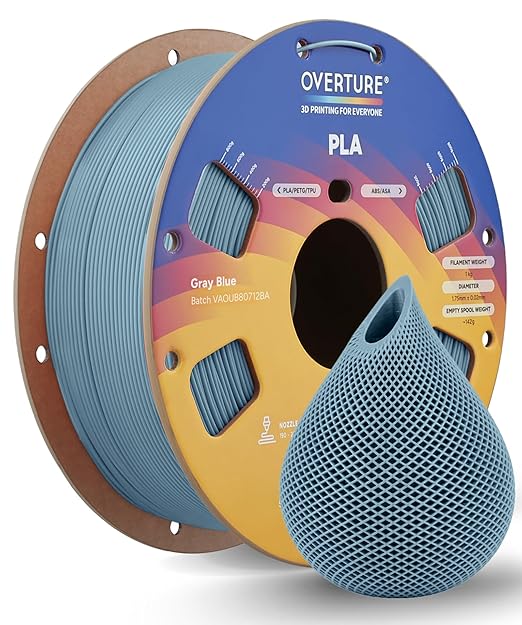 OVERTURE PLA Filament 1.75mm, Neatly Wound 3D Printer Filament 1kg Spool (2.2lbs), Dimensional Accuracy +/- 0.02 mm, Fit Most FDM 3D Printers (Grey Blue)