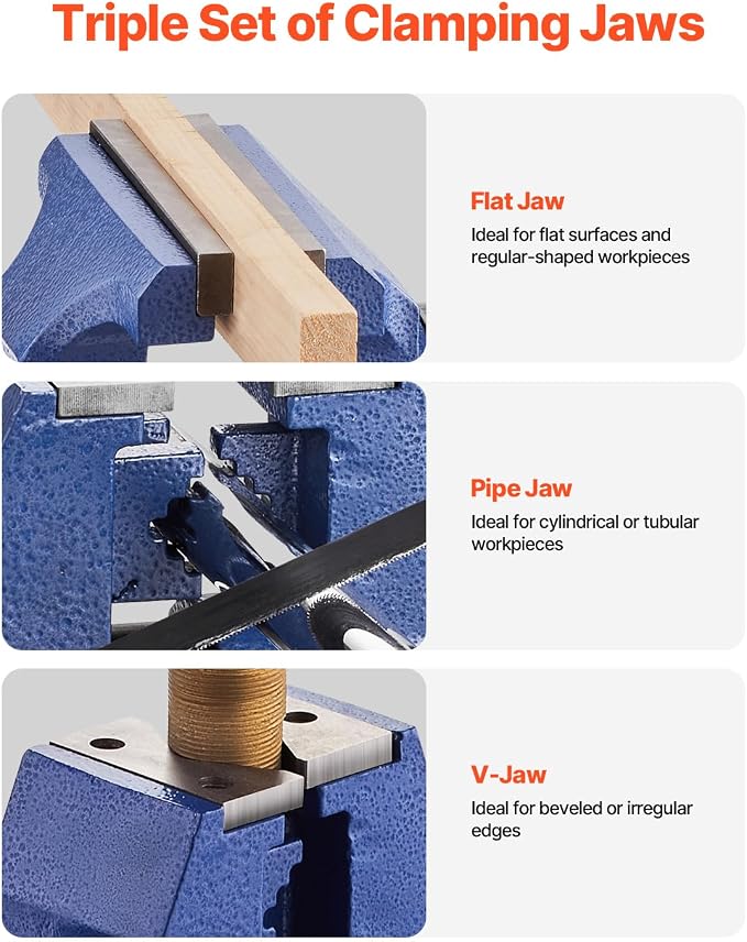 VEVOR Heavy Duty Bench Vise, 6.5 Inch Jaw Width, 5 Inch Max Opening, Multi-Purpose Ductile Iron, Anvil, 360° Swivel Base, 5620 Lbs Clamp Force