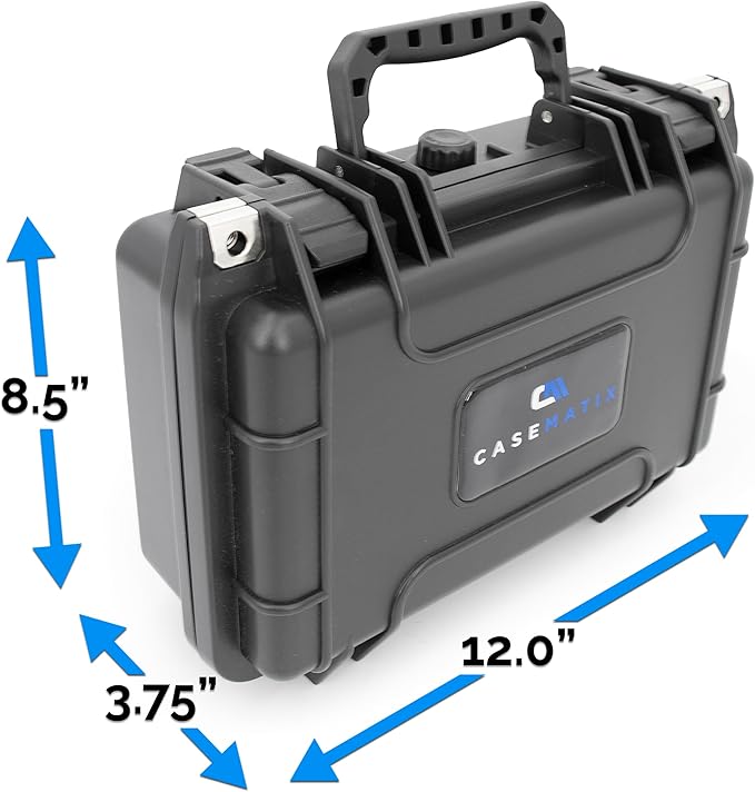 CASEMATIX 12" Waterproof Hard Case with Customizable Foam for Portable Electronics, Tools and Accessories - Hard Shell Plastic Case with Pre-Diced Travel Case Foam Interior