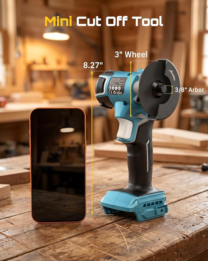 Seesii 21V Brushless 3" Cordless Cut-Off Tool with 2x 4.0Ah Batteries, 20000 RPM Mini Angle Grinder with 0.1s Safety Brake & Forward/Reverse, Cordless Cutter for Metal, Tile, Rebar