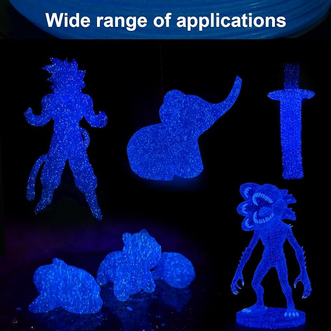 3D Printer Filament 1.75mm Glow in The Dark Shiny Firefly Blue PLA Filament for 3D Printing, Best with UV Lamps, 250g Spool (0.55lbs), Dimensional Accuracy +/- 0.02 mm, Fit Most 3D Printers