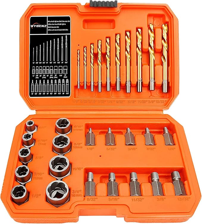 29PCS Screw&Bolt Extractor Set and Left Drill Bit Kit, Easy Out Broken Lug Nut Extraction Socket Set for Damaged, Frozen,Studs,Rusted, Rounded-Off Bolts, Nuts & Screws