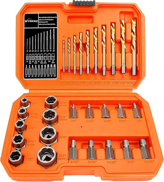 29PCS Screw&Bolt Extractor Set and Left Drill Bit Kit, Easy Out Broken Lug Nut Extraction Socket Set for Damaged, Frozen,Studs,Rusted, Rounded-Off Bolts, Nuts & Screws