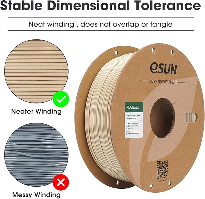 eSUN PLA Basic Filament 1.75mm, 3D Printer Filament High Speed PLA for Fast Printing, 1KG Spool (2.2 LBS) 3D Printing Filament for High Speed 3D Printers, Bone White
