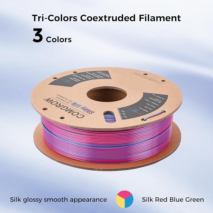Comgrow Silk Shiny Rainbow Multi-Color 3D Printer Filament, Comgrow 3D Printing Materials Silk PLA 1.75mm, 3D Printing Filament +/-0.02mm, 250g X 4 Spool