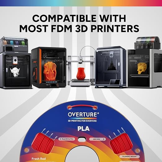 OVERTURE High Speed PLA Filament 1.75mm, Neatly Wound 3D Printer Filament 1kg Spool (2.2lbs) Rapid PLA, Dimensional Accuracy +/- 0.02 mm, Fit Most FDM 3D Printers (Fresh Red)