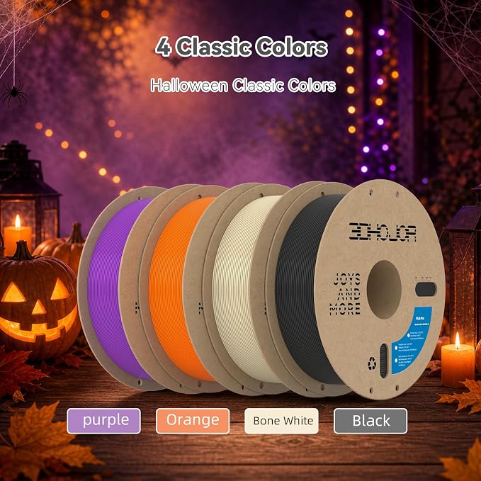 3DHoJor PLA Pro (Plus) Filament 1.75mm, 3D Printer Filament,1kg*4 Bundle Cardboard Spool 3D Printing Filament, Dimensional Accuracy +/- 0.03 mm-Orange+Black+Bone White+Purple