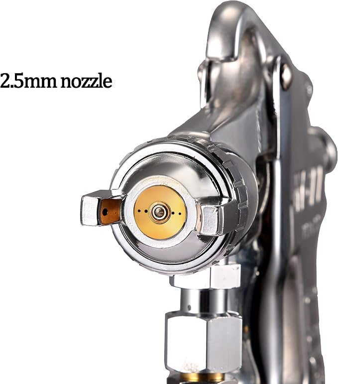 W77 Siphon Feed Spray Gun with 1000cc Cup, 2.5mm Nozzle Spray Gun, Silver Handle
