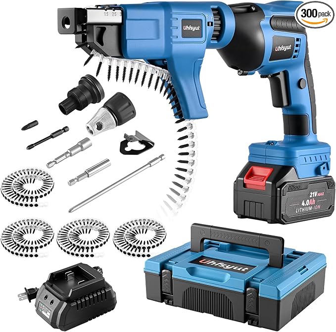 21V Cordless Drywall Screw Gun and Electric Screwdriver - 2-in-1 Self-Feeding Screwdriver, Includes Storage Toolbox and 4.0Ah Battery, Perfect for DIY and Professional Use (One battery set)