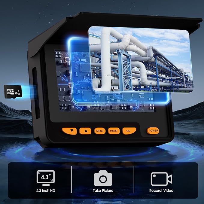 Sewer Camera 200FT,HD DVR JQKJCAM 17MM/0.67'' Plumbing Drain Pipe Snake Camera with Light,W/4.3'' IPS 32GB Screen,Meter Counter,Waterproof,Portable for Sewer Pipe Wall Inspection (200 ft/60m)