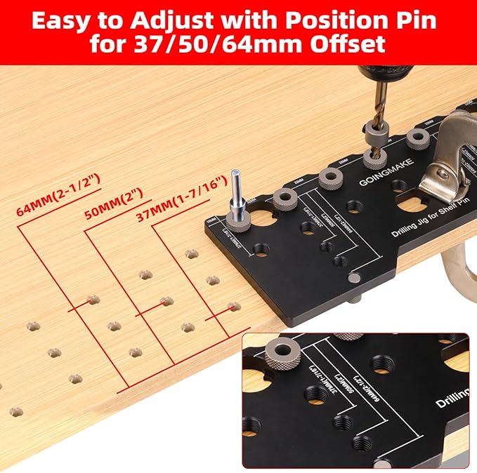 GOINGMAKE Shelf Pin Jig 1/4 Inch Aluminum Alloy Shelf Pin Drilling Jig Drill Guide for Straight Holes Shelf Pin Drilling Jig Cabinet Hardware Jig Shelf Pin Drilling Template Woodworking Tools