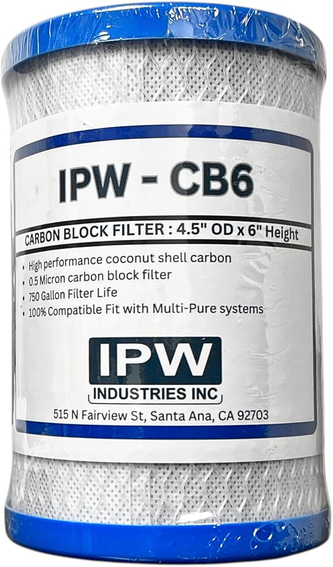 IPW Industries | CB6 Carbon Block Replacement Filter for Reverse Osmosis Water Filter System, Effective Water Filtration Cartridge for MP & MPC System