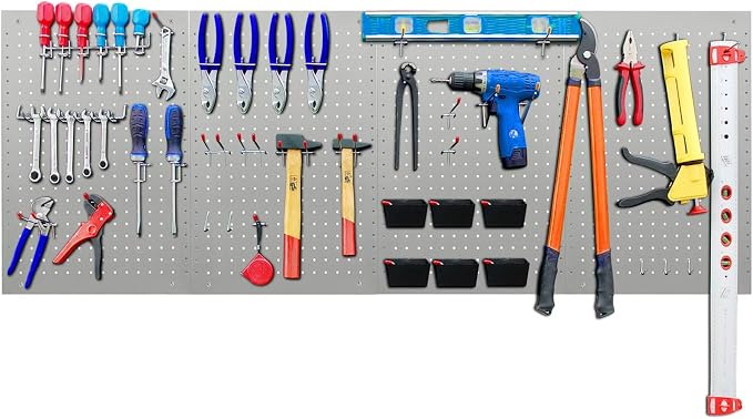 LUGO 24"x16" Metal Pegboard Wall Organizer, 128-PC Heavy-Duty Pegboard System with Hooks, Bins & Tool Holders – Space-Saving Garage, Workshop, Craft Room & Workbench Storage (Gray)