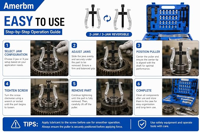 4-Piece Gear Puller Set, Heavy Duty 2 and 3 Legged Hub Pulley Puller Bearing Separator Kit (3" 4" 6" 8") for Removing Flywheels, Sprockets, Ball Races and Gears - Pro Mechanical Removal Tools