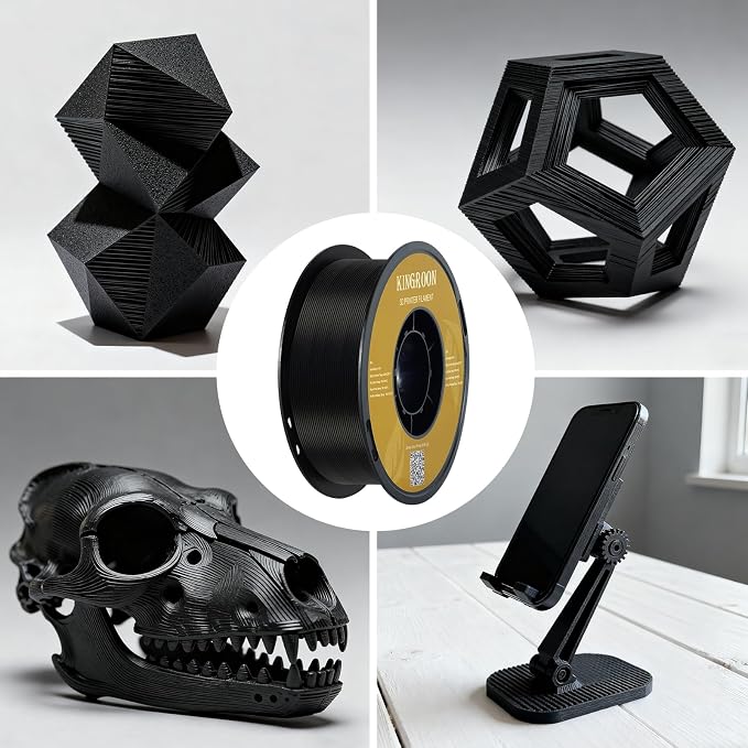 Kingroon PLA Filament,12 Rolls, Dimensional Accuracy +/- 0.02 mm, 12kg Spool(26.5lbs), 1.75 mm, Black