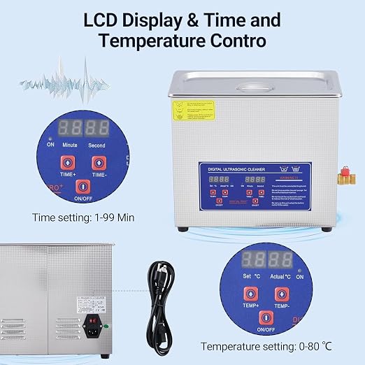 6.5L/1.72Gal Industrial Ultrasonic Cleaner 180W 40kHz - Commercial Heated Cleaning Machine with Digital Timer, for Watches, Eyeglasses, Jewelry, Dental Tools & Electronics