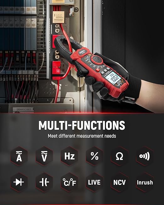KAIWEETS HT208F Inrush Digital Clamp Meter 1000A and KAIWEETS KET01 Silicone Multimeter Test Leads with Gold-Plated Probes, 48 inch Long