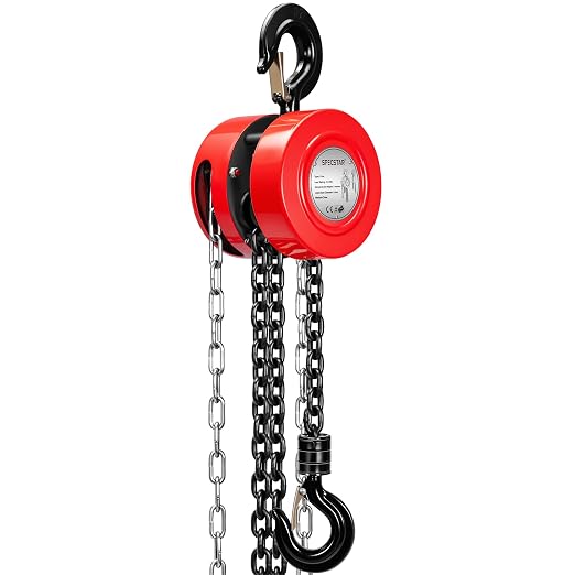 SPECSTAR Hand Chain Hoist 1 Ton 2200 Lbs Capacity 10 Feet with 2 Hooks | Heavy Duty Manual Chain Fall for Warehouse Building Automotive Machinery Red