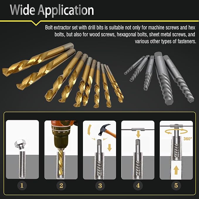 40PCS Bolt Screw Extractor Set, Easy Out Bolt Remover Adaptor Kit with Hex Adapter, Knockout Pin, Left Hand Cobalt Drill Bit, Bolt Extractor Removal Tool for Damaged, Studs, Rusted, Screw