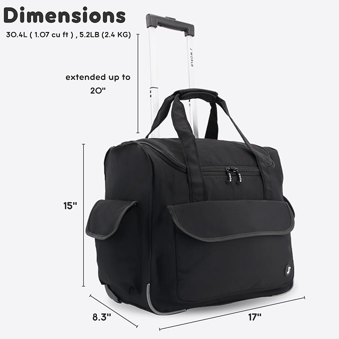 J World New York Donna Rolling Tote Bag on Wheels. Laptop Carry-On, Black (Measures 15 X 17 X 8.3 inches, Holds over 35 litres)