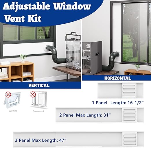 Window Vent Kit with Louvered Vent Cover Fit for 3" and 4" Vent Hose, Adjustable Window Seal Panels for 3"/4" Exhaust Ventilation Duct of Laser Engraver/3D Printer Enclosure, Dryer