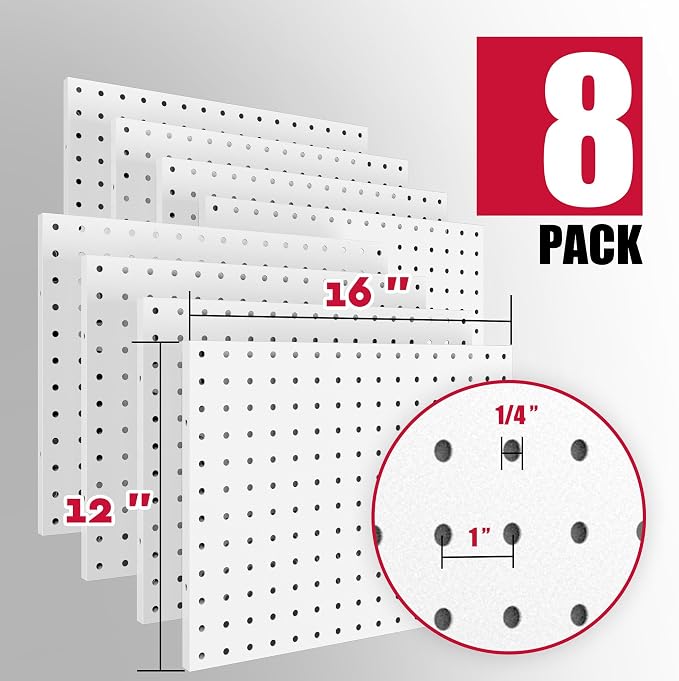 Spampur Peg Board, 8 Pack Metal PegBoard Organizer with Accessories, White Pegboard Panels with 50 Pcs Hooks and Baskets, Wall Organizer for Office, Craft Room Organization, Garage, Sewing Room