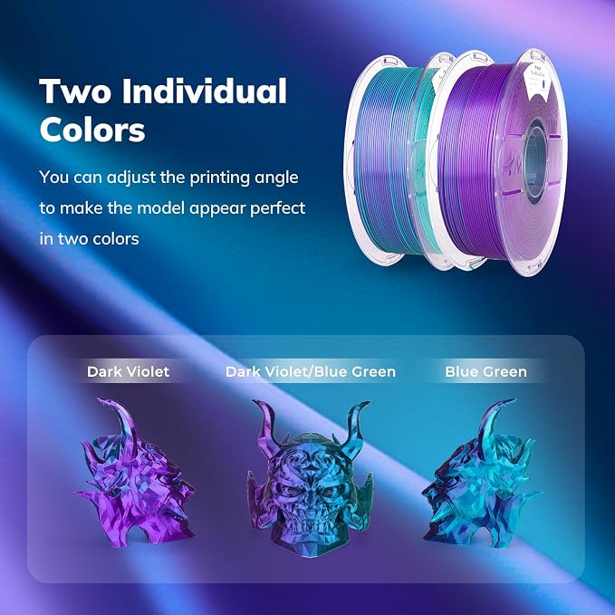 AMOLEN Silk PLA 3D Printer Filament Bundle, Shiny Dual Color PLA Filament 1.75mm Pack, Multi Color Change PLA 3D Printing Filament for Most FDM 3D Printer, 1KG X 4 Spools