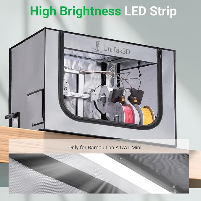 Upgrade 3D Printer Enclosure with Ventilation Kit for Bambu lab A1/A1 Mini Combo,Fireproof&Dustproof Constant Temperature 3D Printer Cover with AMS LED Light-520*600*700mm-NOT For AMS lite Top-mount