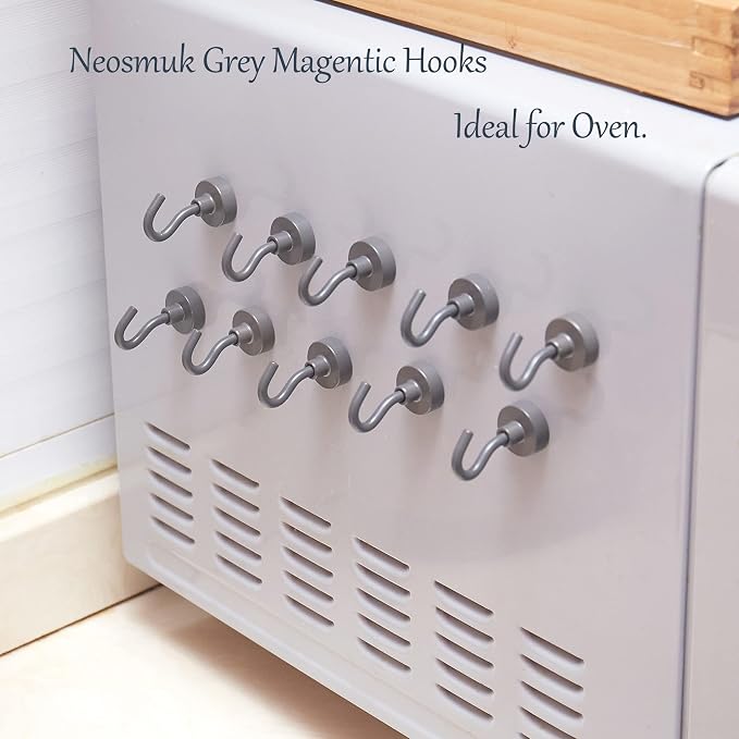 Neosmuk Magnetic Hooks, Cruise Ship Essentials, 32lb+ Heavy Duty Magnetic Hooks for Cruise Cabins, Refrigerator, Grill, Hanging, and Travel | Extra Strong Must-Haves Magnet Hook,Grey