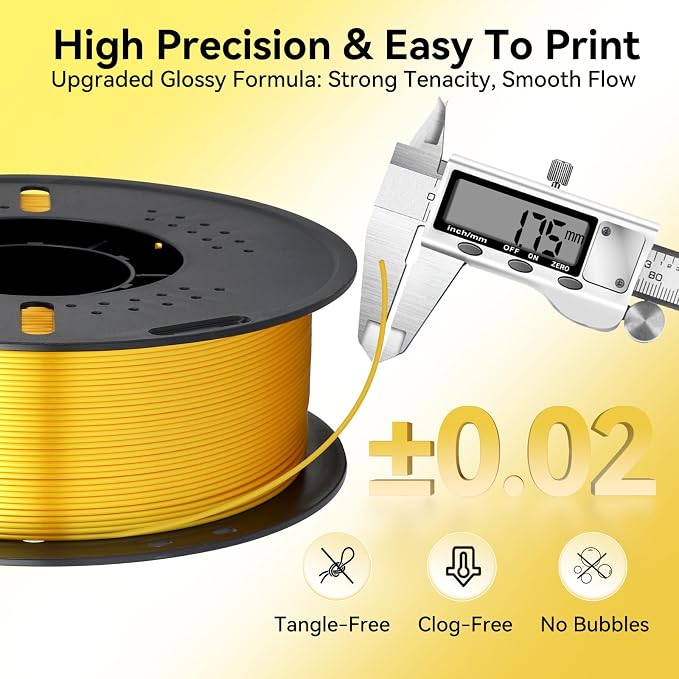 Kingroon Silk PLA 3D Printer Filament, Dimensional Accuracy +/- 0.03 mm, 1 kg Spool(2.2lbs), PLA Shiny Filament 1.75 mm (Gold)