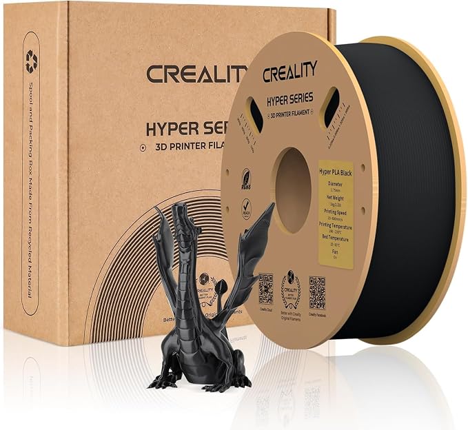 Creality Hyper 3D Printer PLA Black Filament High Speed Printing 1.75mm 2.2lbs Spool ±0.03mm Dimensional Accuracy Flow Durable Resistant Smooth for Ender 3 v3 Plus KE K1 Max K1C 3D Printers