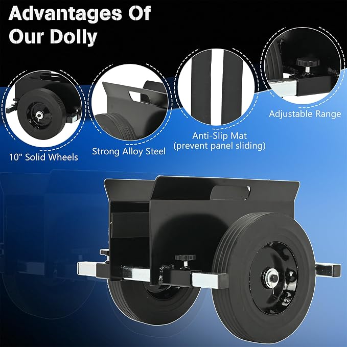 Heavy Duty Panel Dolly Black 1100LBS Capacity Door Cart with 10" Solid Wheels, Adjustable Drywall Mover Panel Drywall Cart Material Handling All Terrain Slab Dolly