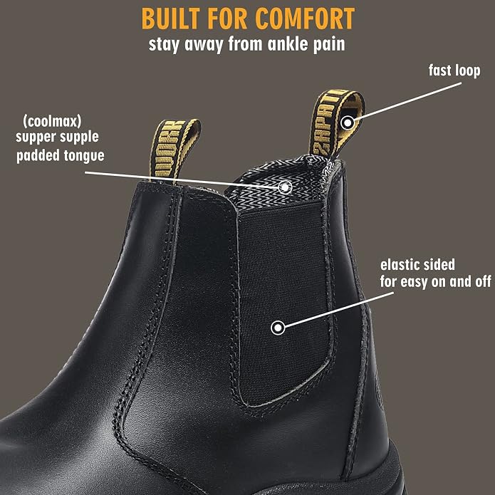 Work Boots for Men, Composite/Soft Toe Waterproof Working Boots, Slip Resistant Anti-Static Slip-on Safety Working Shoes 8 9 10 11 12 13