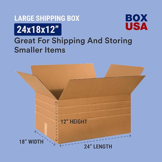 Box USA Shipping Boxes 24"L x 18"W x 12"H 10-Pack Multi-Depth Single Walled Corrugated Boxes for Shipping, Packaging, Moving, Storage Box for Home or Business, Strong Wholesale Bulk Boxes