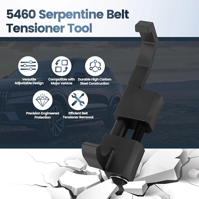 5460 Serpentine Belt Tensioner Tool, Belt Tension Compressor & Spring Compressor for Engine Drive Belts/Tensioner Pulleys, Forged High Carbon Steel, Rustproof, Adjustable Arm